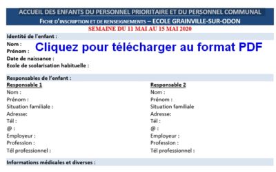 ACCUEIL DES ENFANTS DU PERSONNEL PRIORITAIRE ET DU PERSONNEL COMMUNAL SEMAINE DU LUNDI 18 AU MERCREDI 20 MAI 2020