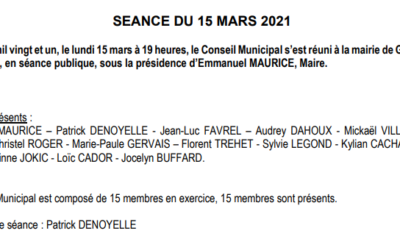 PROCES VERBAL DE LA REUNION DU CONSEIL MUNICIPAL SÉANCE DU 15 MARS 2021