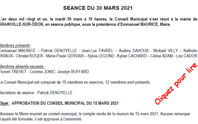 PROCES VERBAL DE LA REUNION DU CONSEIL MUNICIPAL SEANCE DU 30 MARS 2021