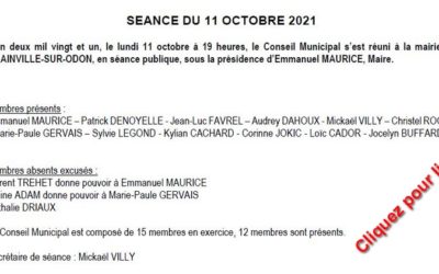 PROCES VERBAL DE LA REUNION DU CONSEIL MUNICIPAL SEANCE DU 11 OCTOBRE 2021