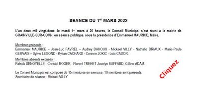 PROCES VERBAL DE LA REUNION DU CONSEIL MUNICIPAL SEANCE SEANCE DU 1er MARS 2022