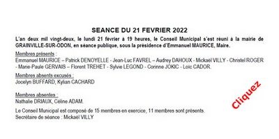 PROCES VERBAL DE LA REUNION DU CONSEIL MUNICIPAL SEANCE SEANCE DU 21 FEVRIER 2022