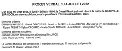 PROCES VERBAL DE LA REUNION DU CONSEIL MUNICIPAL SEANCE DU 4 juillet  2022
