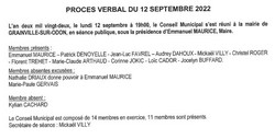 PROCES VERBAL DE LA REUNION DU CONSEIL MUNICIPAL SEANCE DU 12 septembre  2022