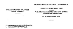 Arrêté fermeture de l’école du RPI le 29 septembre 2022