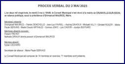 PROCES VERBAL DE LA REUNION DU CONSEIL MUNICIPAL SEANCE DU 2 mai 2023