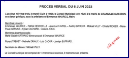 PROCES VERBAL DE LA REUNION DU CONSEIL MUNICIPAL SEANCE DU 6 juin 2023