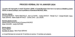 PROCES VERBAL DE LA REUNION DU CONSEIL MUNICIPAL SEANCE DU 16 janvier 2024