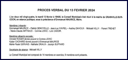 PROCES VERBAL DE LA REUNION DU CONSEIL MUNICIPAL SEANCE DU 13 février 2024