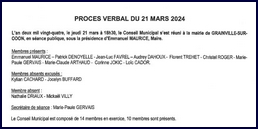 PROCES VERBAL DE LA REUNION DU CONSEIL MUNICIPAL SEANCE DU 21 mars 2024