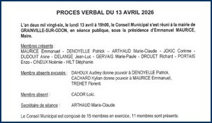 PV CONSEIL MUNICIPAL DU 13 avril 2026