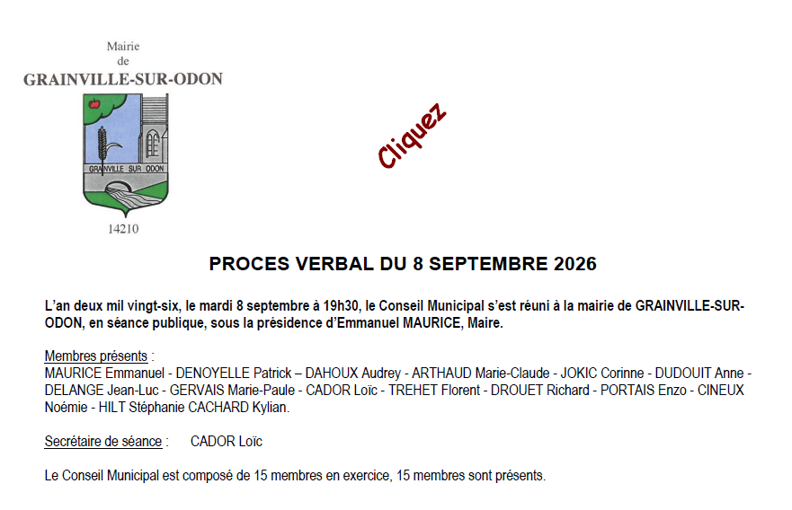 Liste des délibérations du CM 8 septembre 2026 cliquez